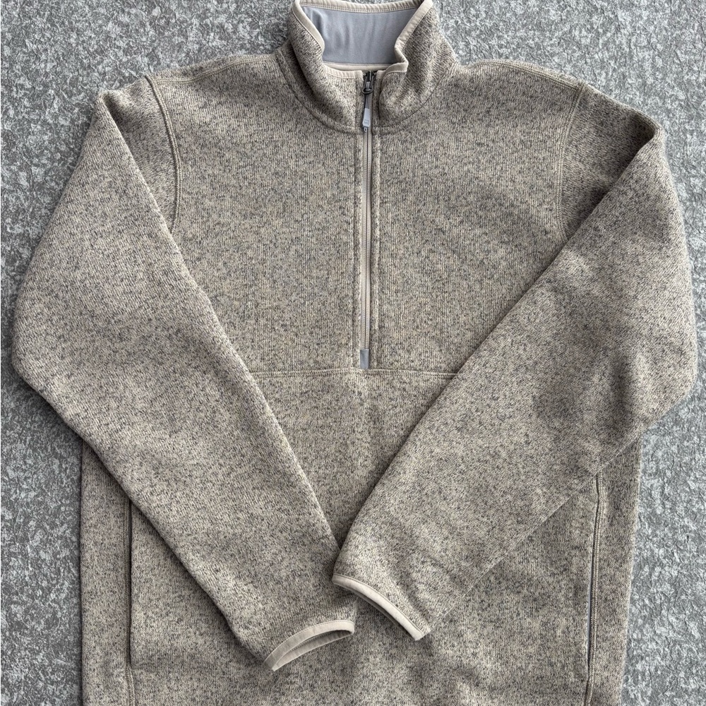 MEC Tan Zip Up Sweater Cozy Knit Classic